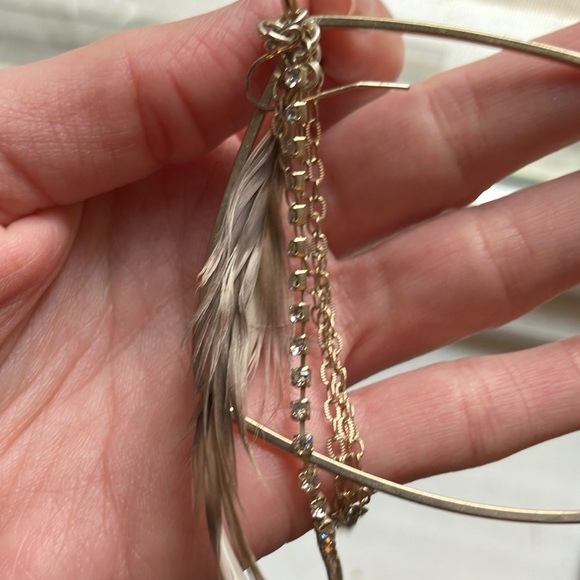 One of a Kind Statement Geometric Feather Earrings - Picture 3 of 3